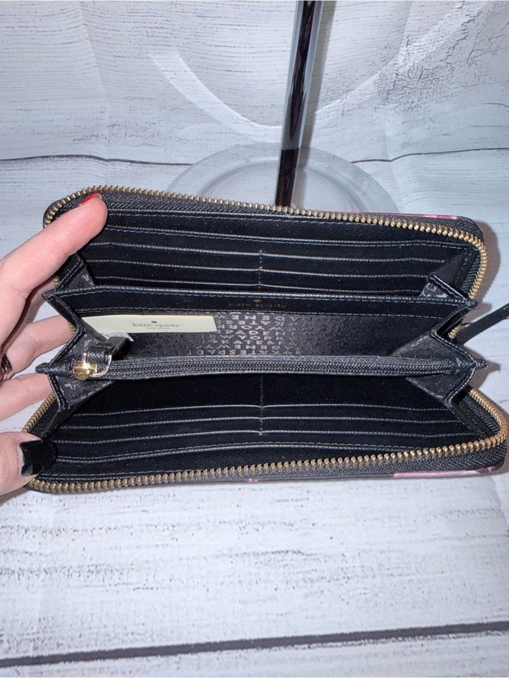 kate spade Black Wallet with Pink Rose Floral Print - Picture 2 of 2